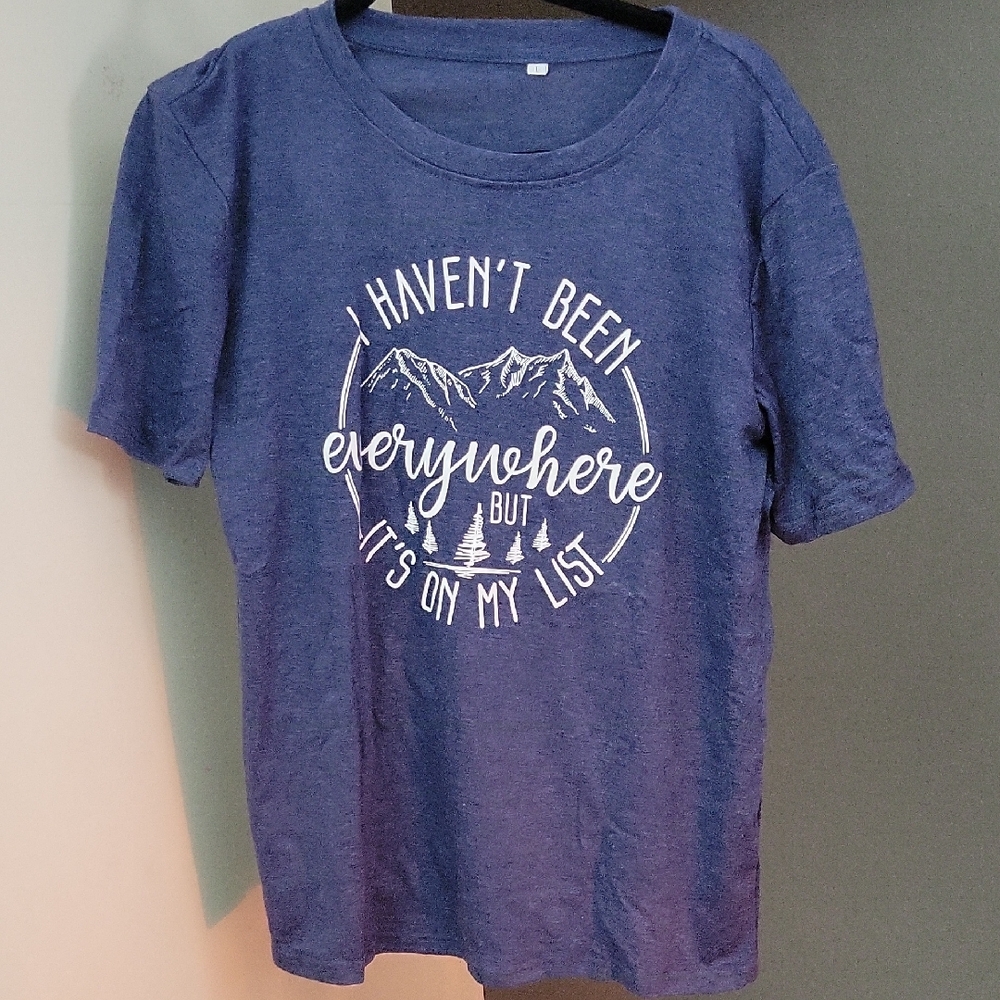 Blue Graphic T-Shirt TRAVEL Theme New